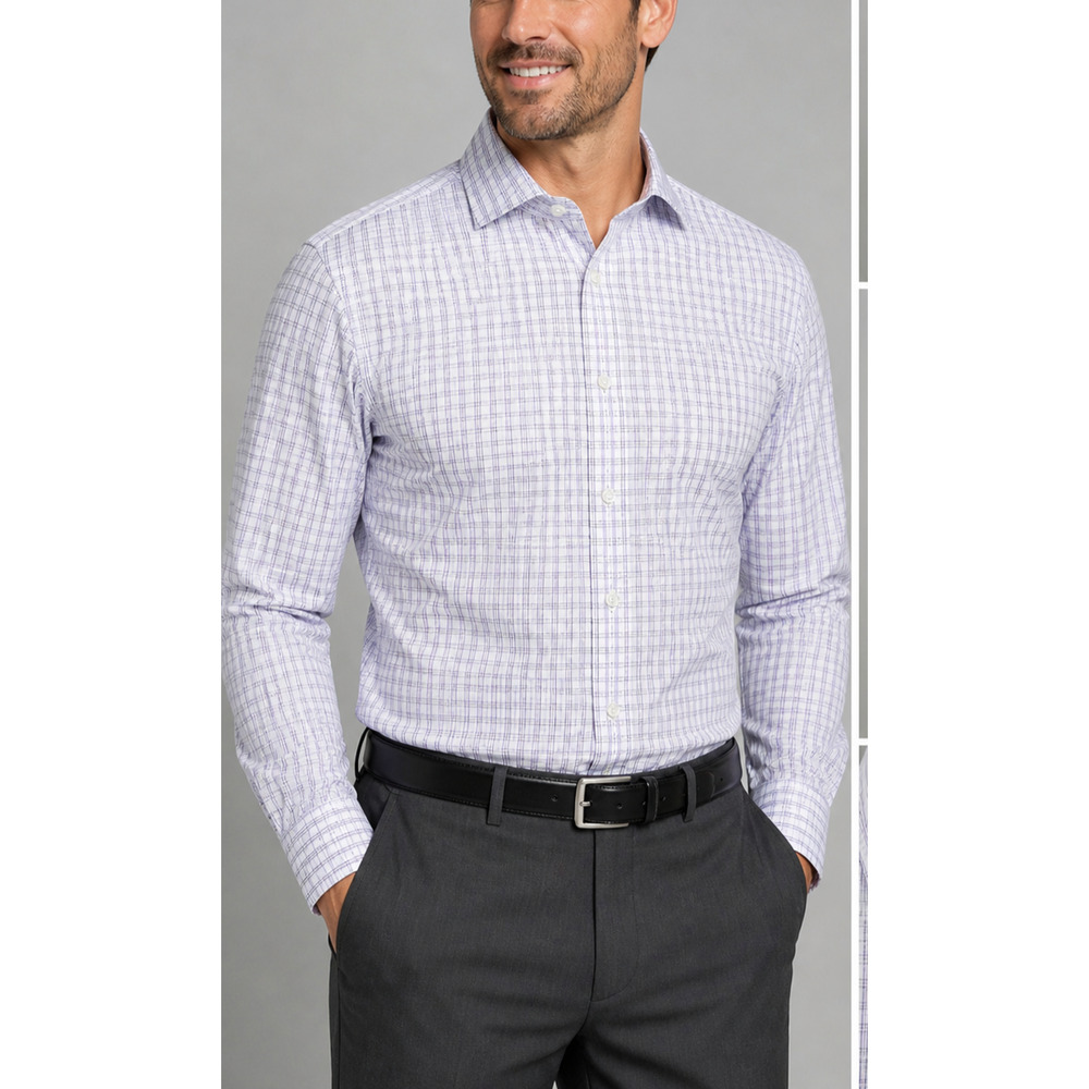 Van Heusen XL Flex Collar Dress Shirt 17-17.5 36/37 Purple Plaid NWT Regular Fit